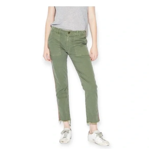 Nili‎ Lotan Jenna Pant With Side Tape, Camo Green with red tape, Size 0